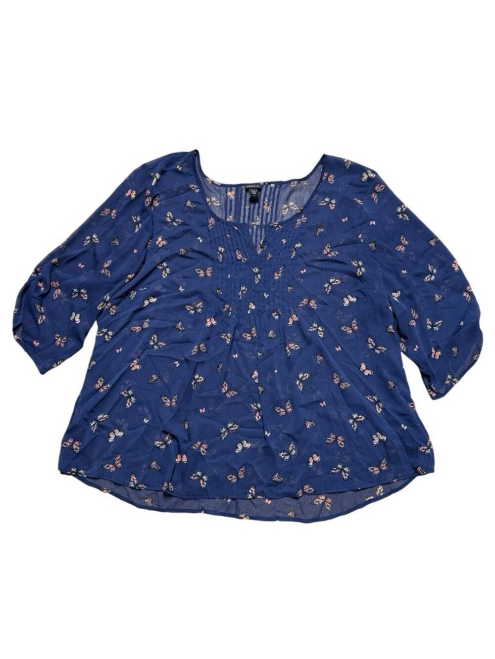 Torrid Blouse Women 5 Blue Butterfly Sheer Tunic Boho Lightweight